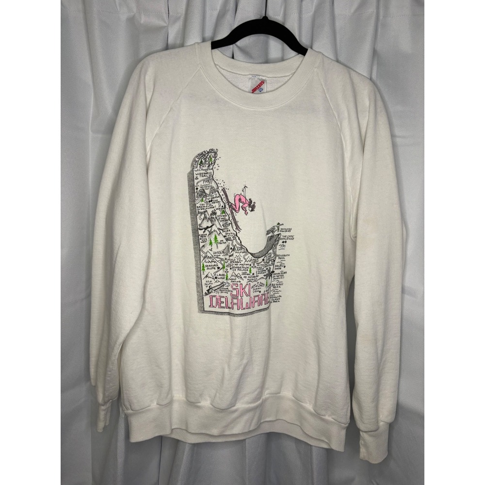 Vintage 80s/90s Jerzees Ski Delaware Parody Cartoon Map Crewneck Sweatshirt XXL
